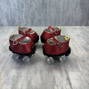 4 Build A Bear Workshop Black Roller Skates BABW With Red Glitter Shoes